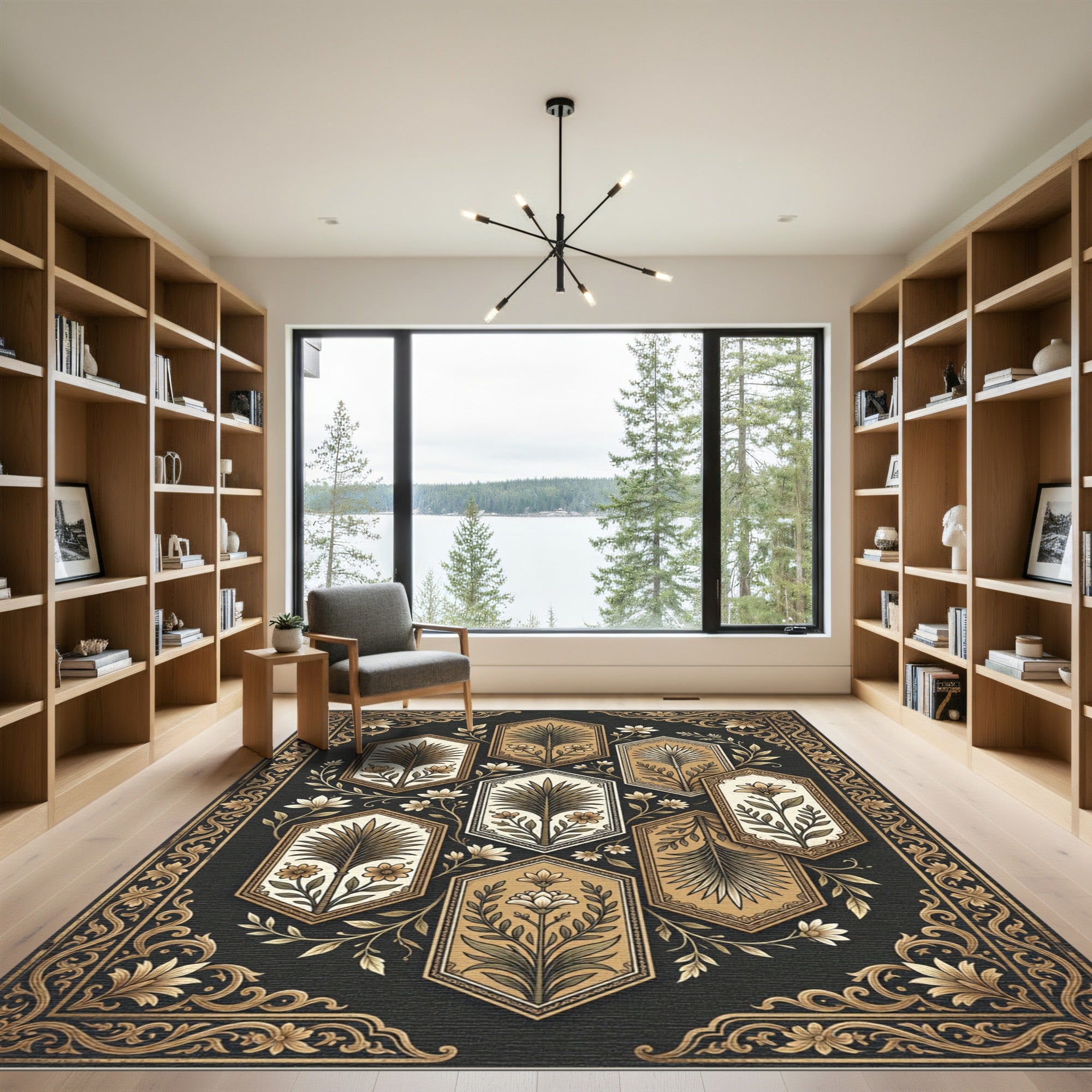 Bronze Botanical Hexagonal Gold Filigree Rug