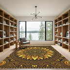 Golden Sunburst Mandala Geometric Art Rug