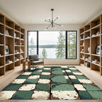 Distressed Sage Green Gingham Grid Block Rug