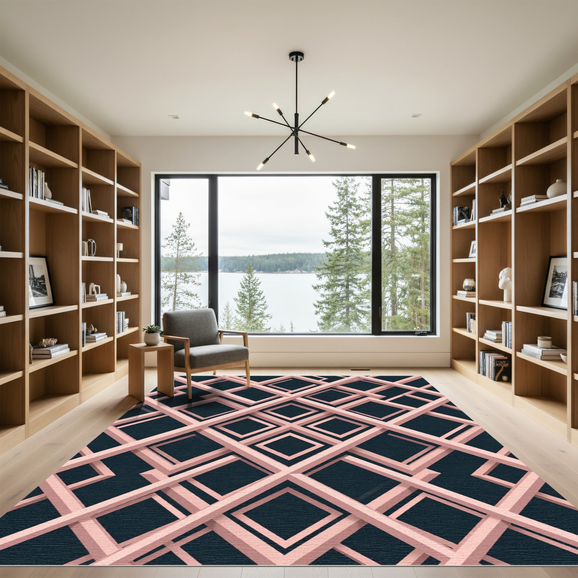 Blush Pink Geometric Interlocking Grid Rug