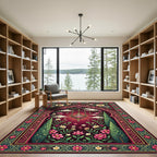 Crimson Botanical Lantern Arch Tapestry Rug