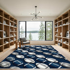 Navy White Football Grid Area Accent Rug