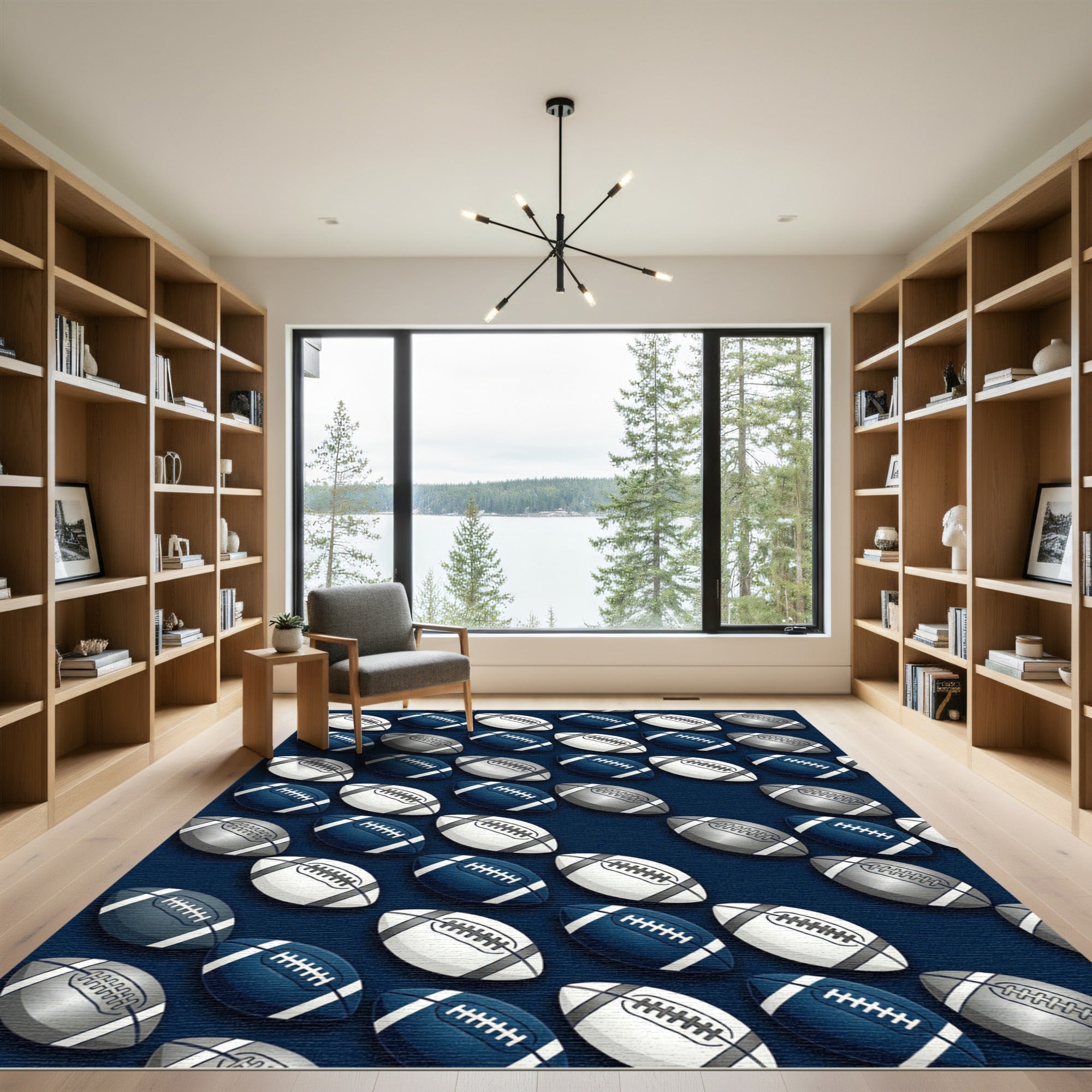 Navy White Football Grid Area Accent Rug