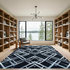 Silver Interlocking Geometric Diamond Lattice Rug