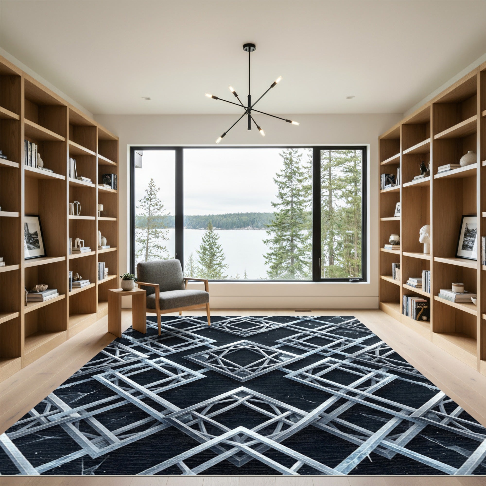 Silver Interlocking Geometric Diamond Lattice Rug