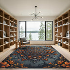 Charcoal and Orange Floral Medallion Rug