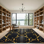 Luxurious Black and Gold Serpent Texture Rug
