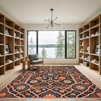 Ornate Terracotta Floral Geometric Medallion Rug