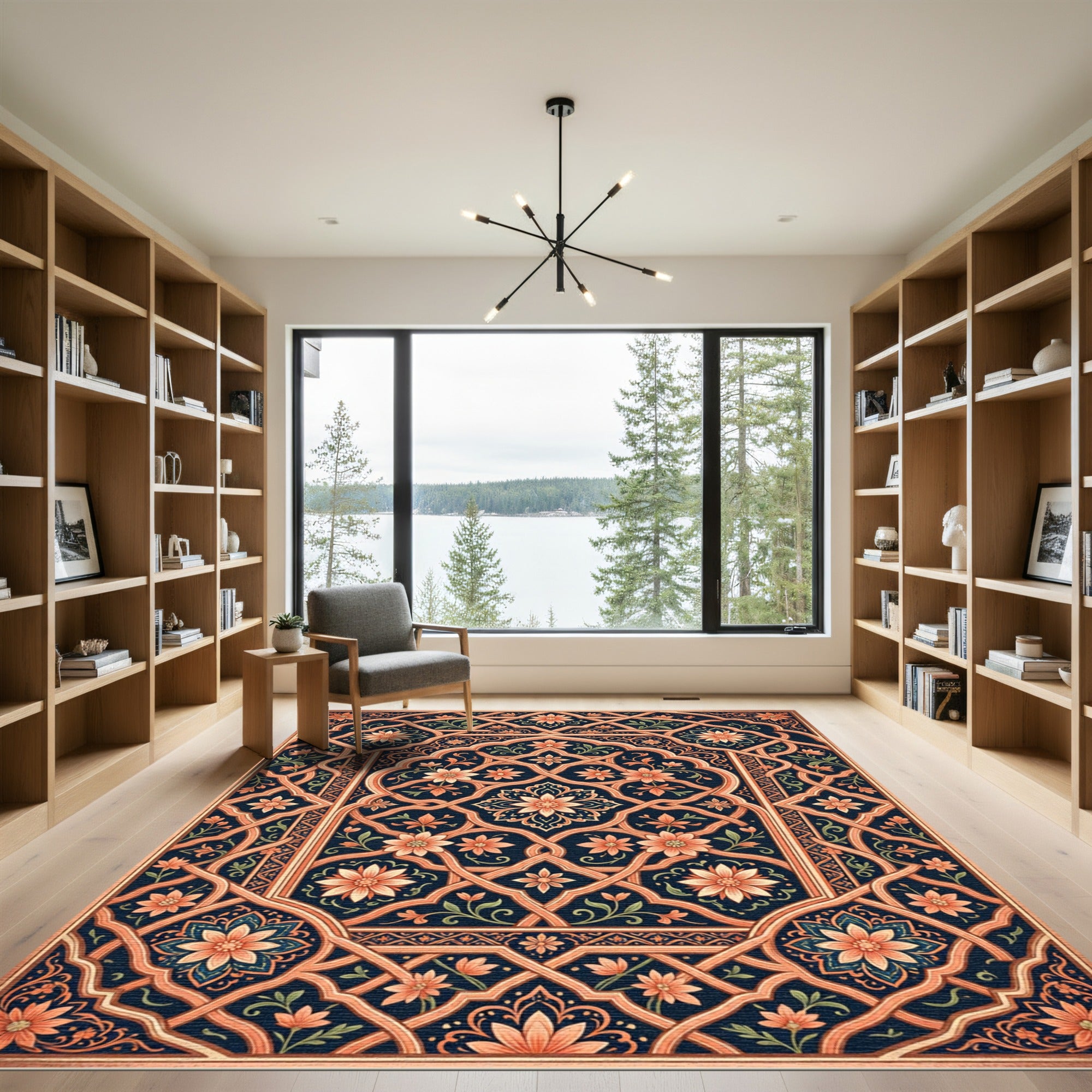 Ornate Terracotta Floral Geometric Medallion Rug
