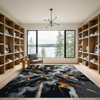Industrial Black Gold Abstract Smoke Art Rug