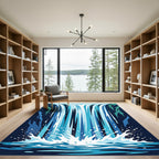 Abstract Blue Cascading Waterfall Illustration Rug