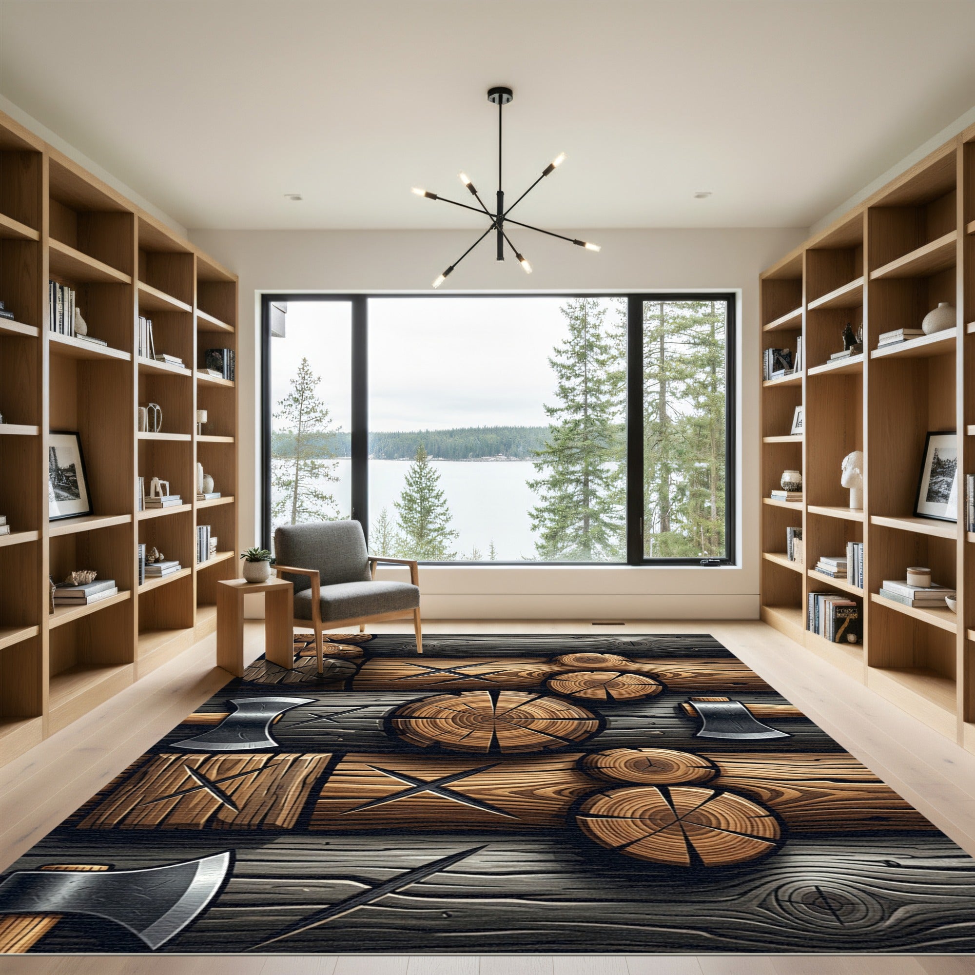 Rustic Wood Log Axe Composition Rug