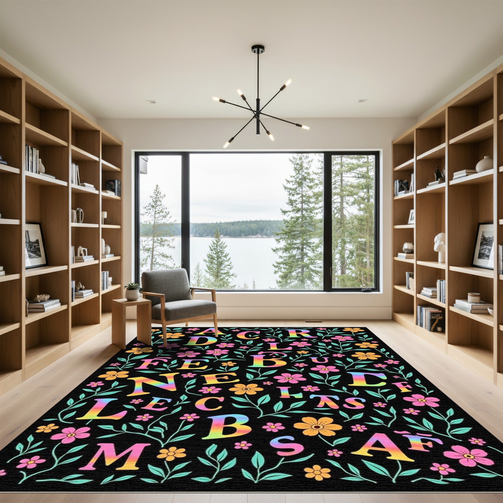 Rainbow Alphabet Floral Garden Rug