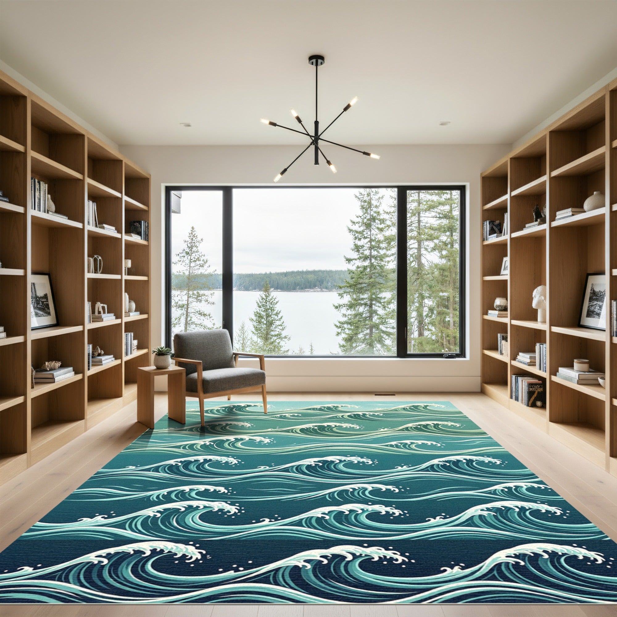 Ocean Teal Minimalist Wave Gradient Rug