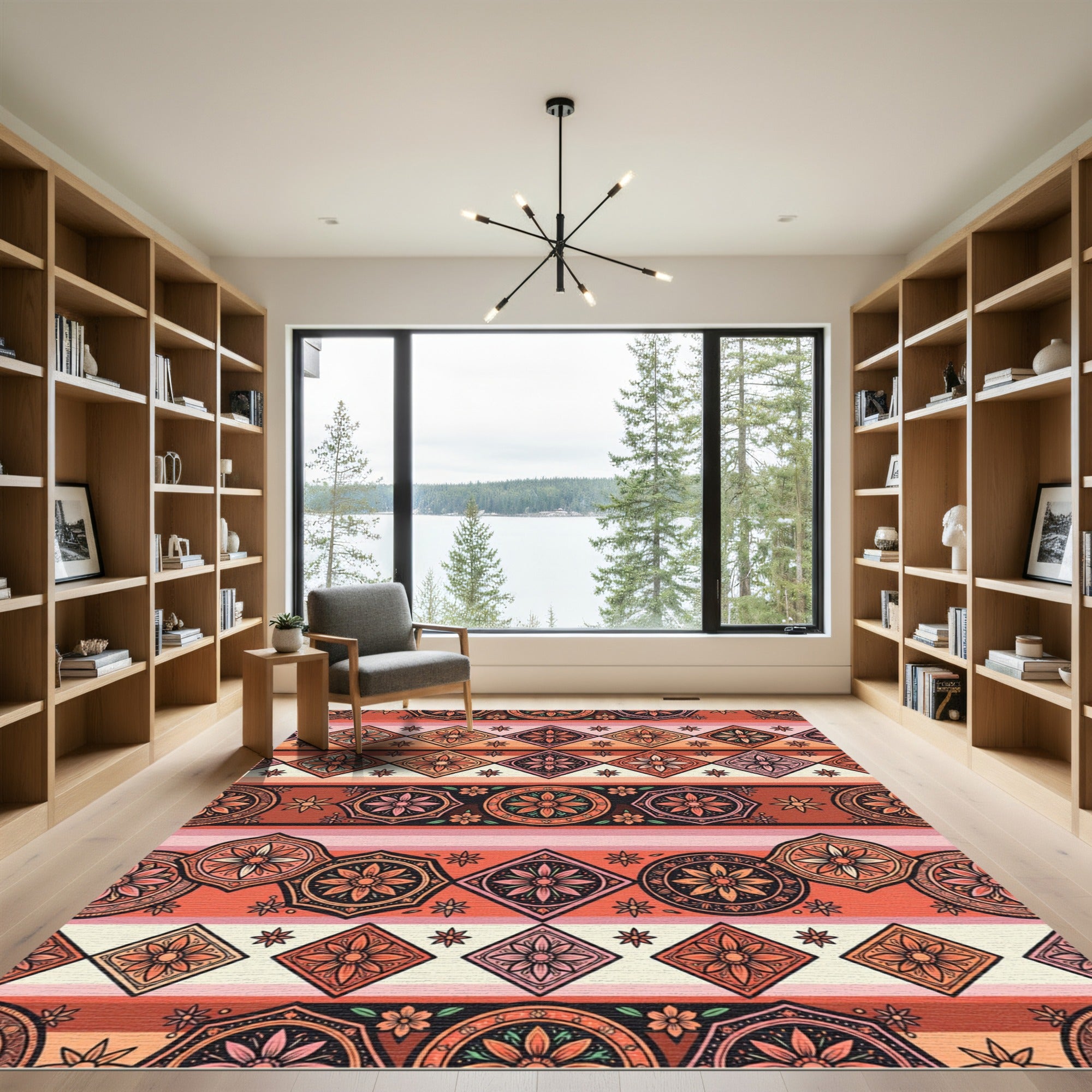 Warm Terracotta Orange Floral Diamonds Rug