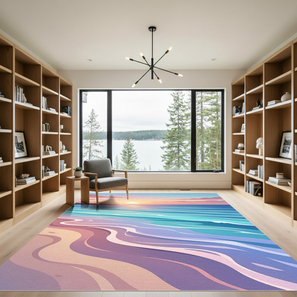 Serene Sunset Ocean Wave Gradient Rug