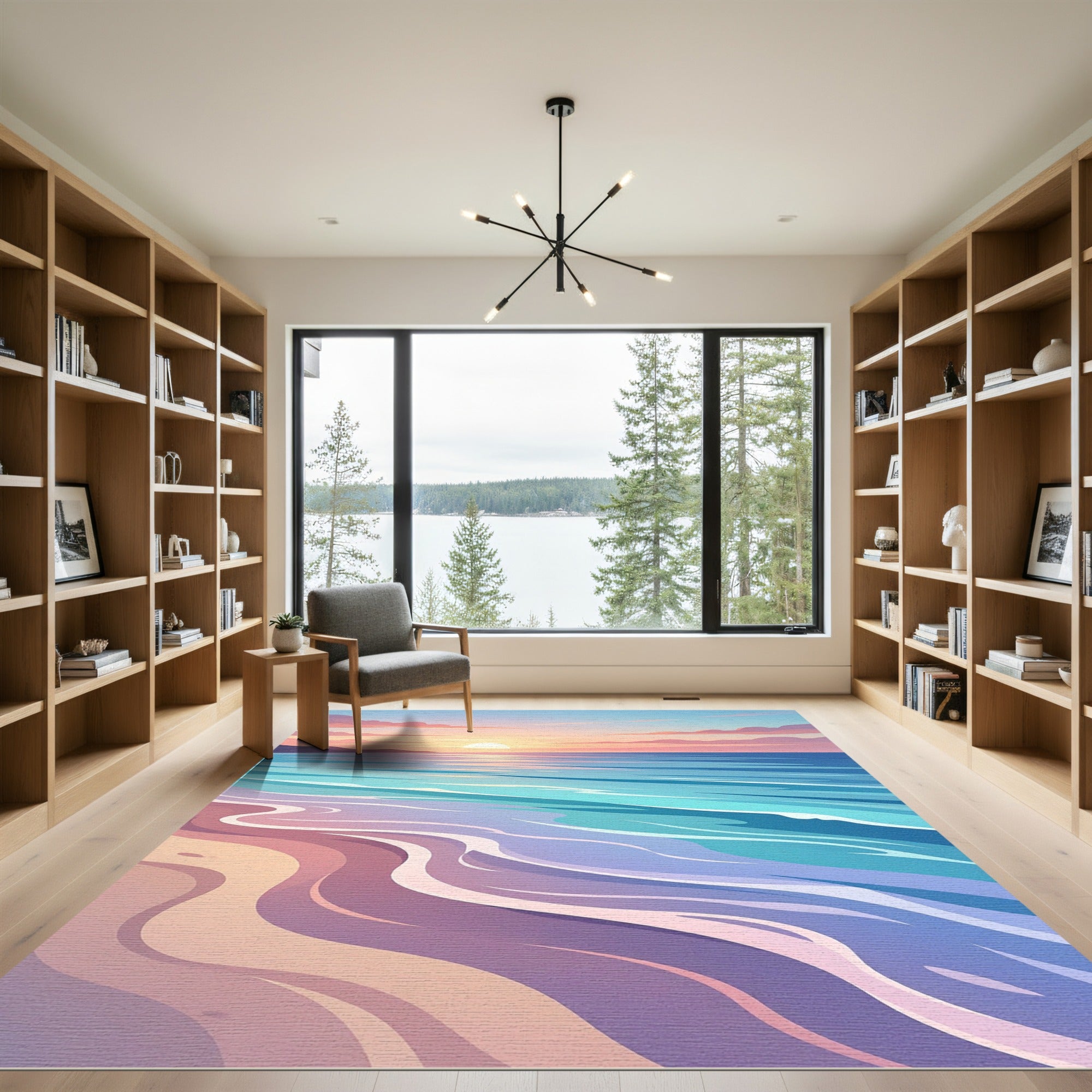Serene Sunset Ocean Wave Gradient Rug