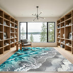 Coastal Teal Blue Abstract Ocean Wave Rug