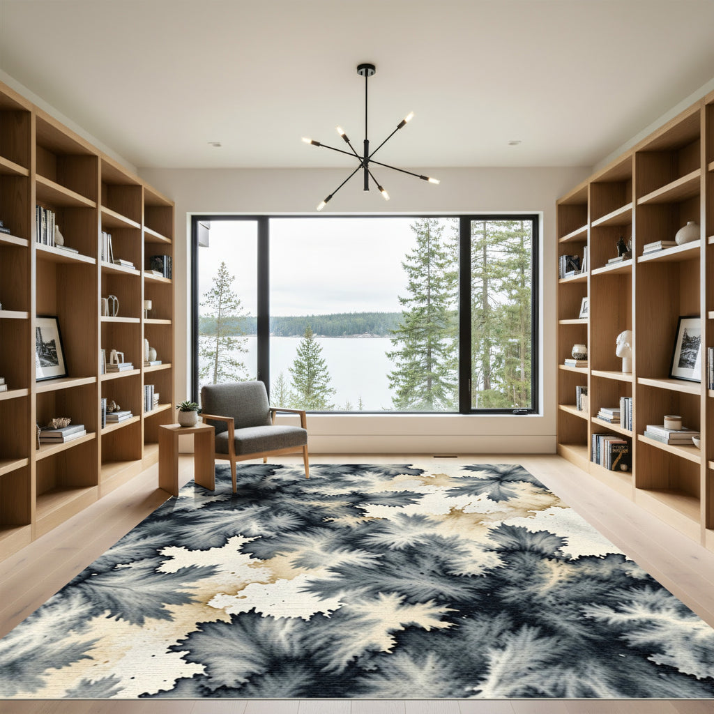 Monochromatic Ink Blossom Abstract Rug