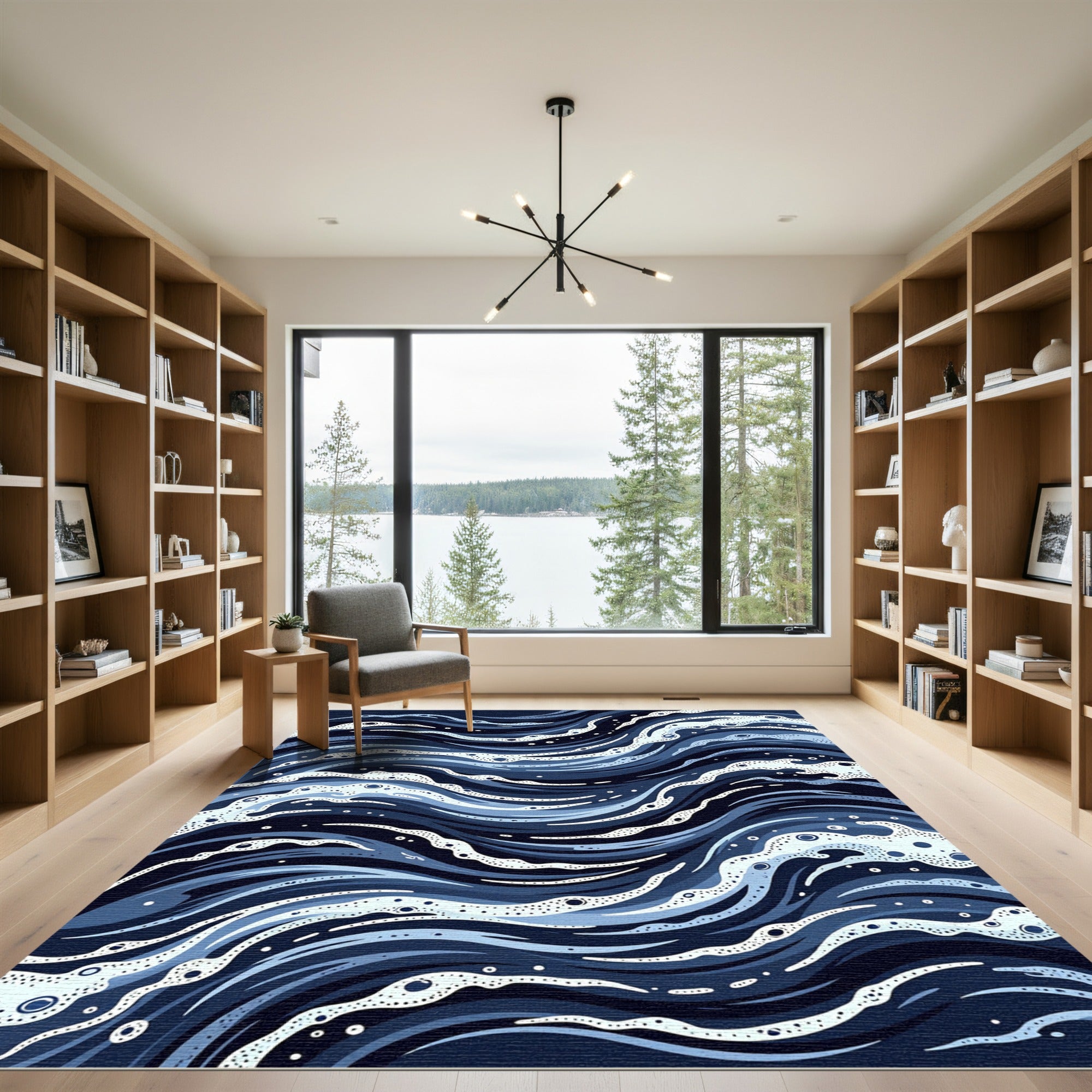 Deep Blue Ocean Swirl Rug