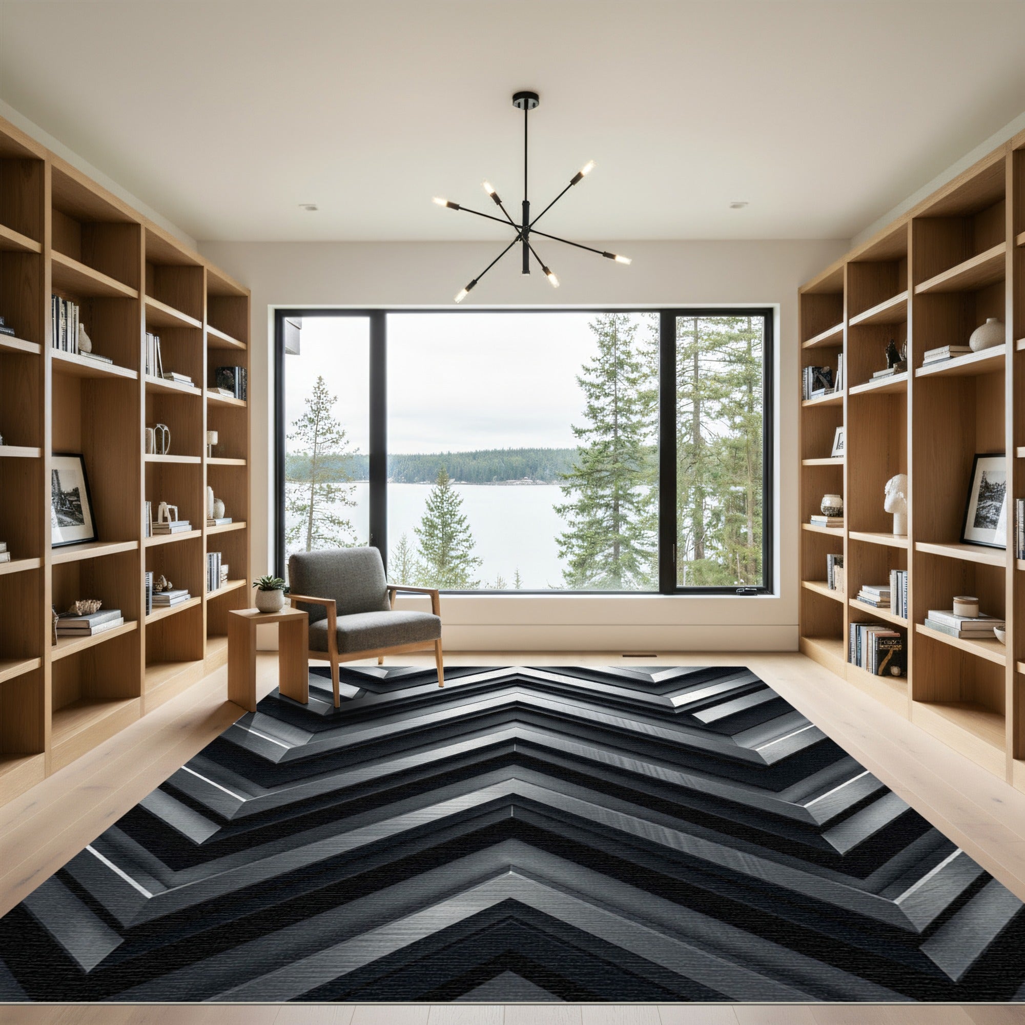 Metallic Silver Minimalist Chevron Accent Rug