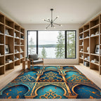Golden Filigree Arches Blue Rug
