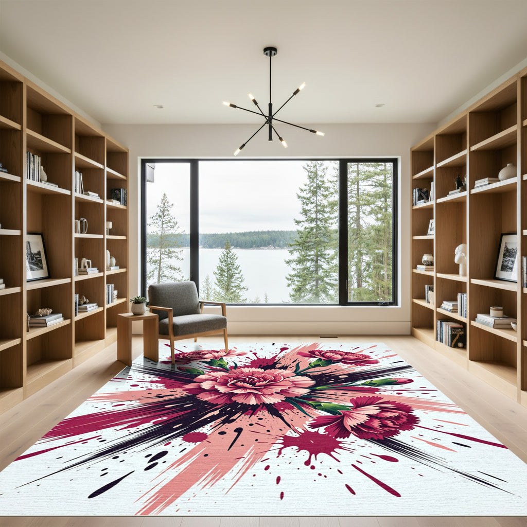 Vibrant Pink Carnation Floral Splash Rug