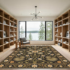 Black Golden Floral Palm Leaf Rug
