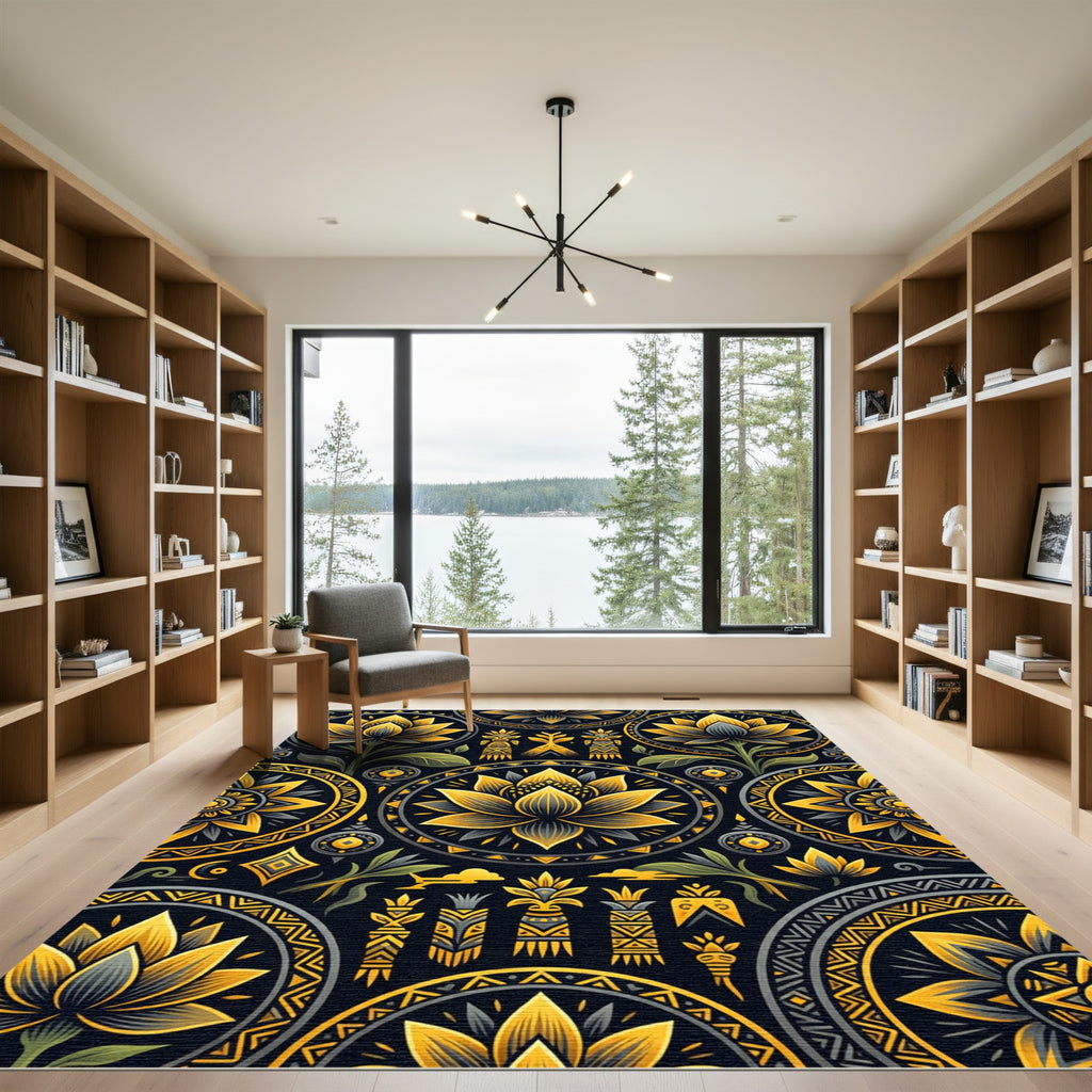 Golden Lotus Sacred Geometry Medallion Floor Art Rug