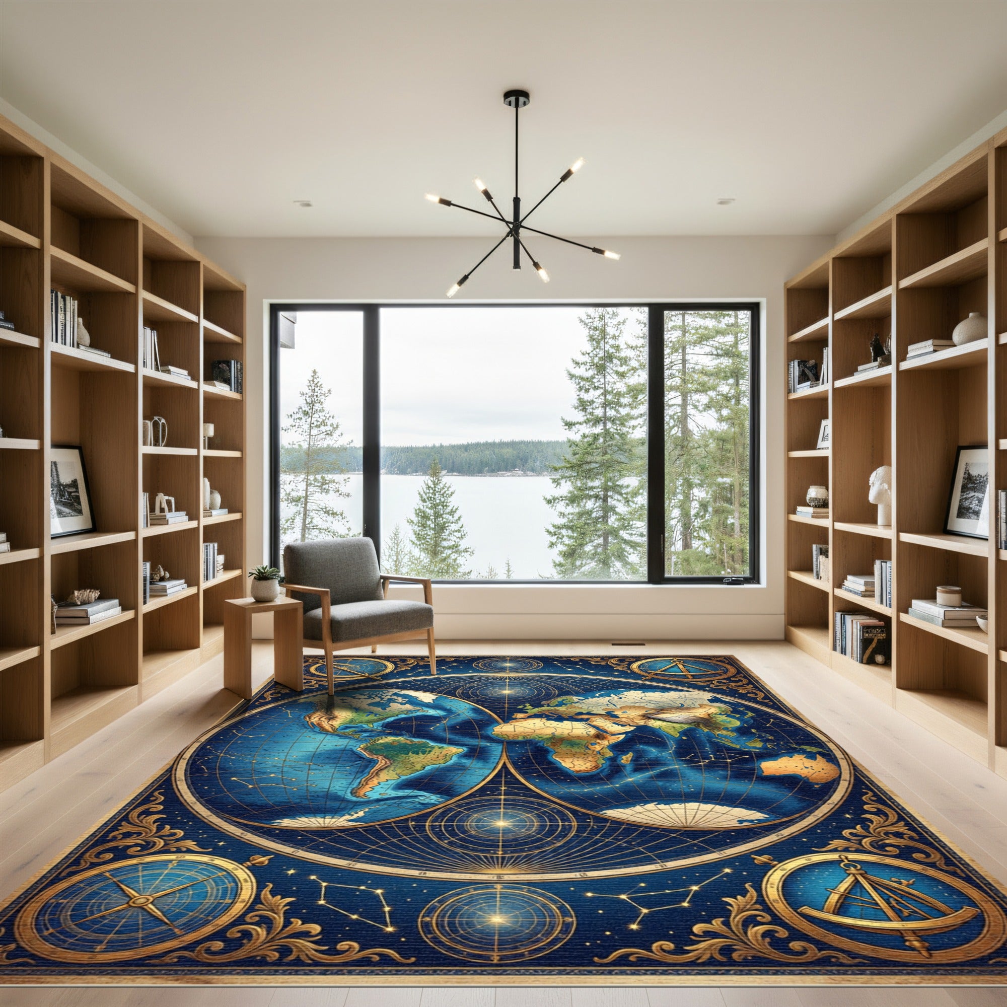 Celestial Globe Vintage Navigation Blue Gold Rug