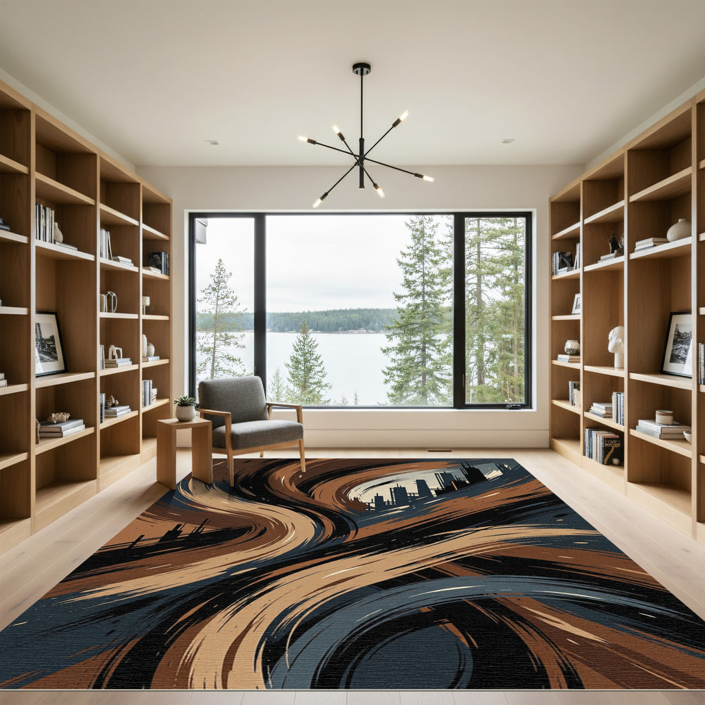 Abstract Metropolis Swirl Urban Art Rug