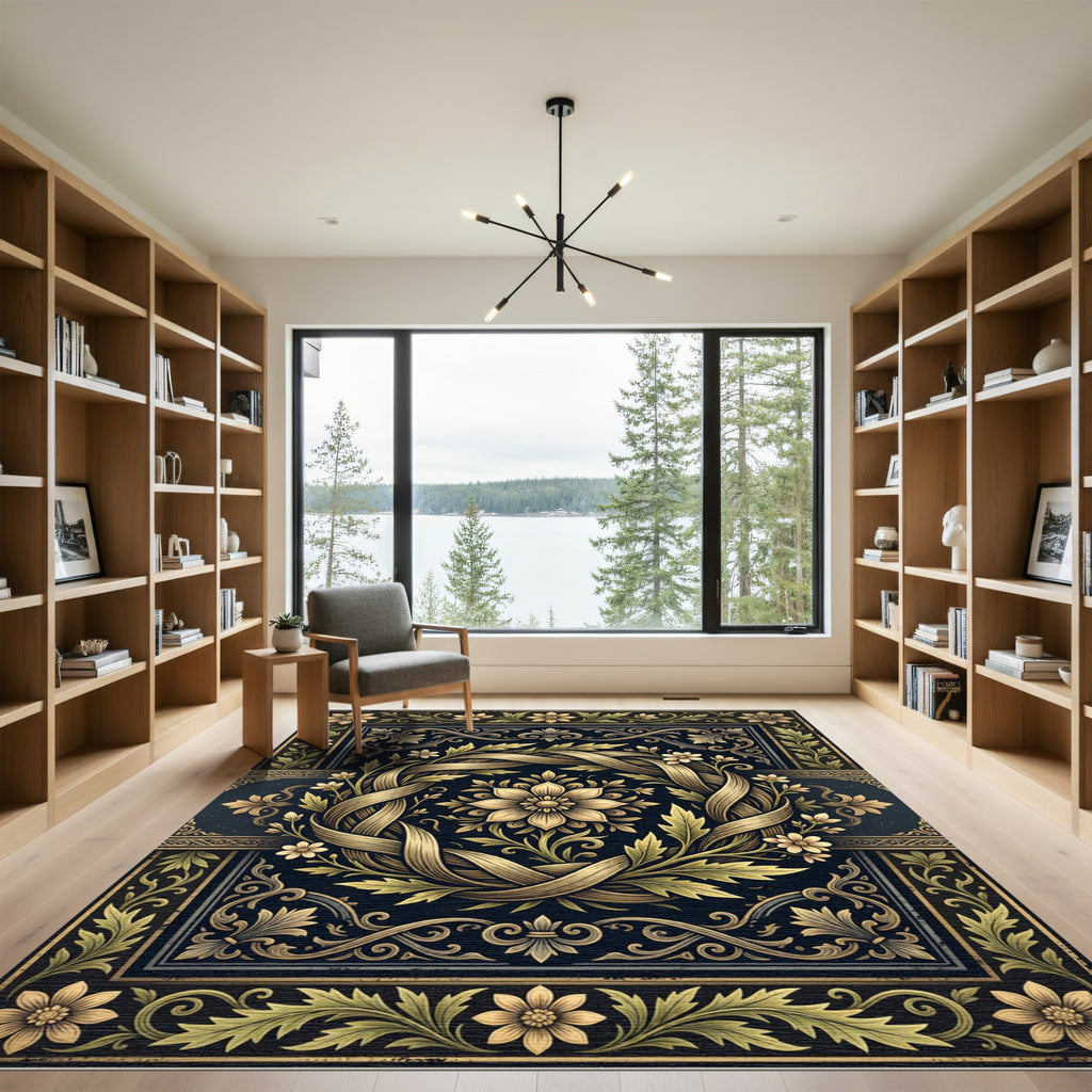 Elegance Gold Floral Woven Emblem Rug