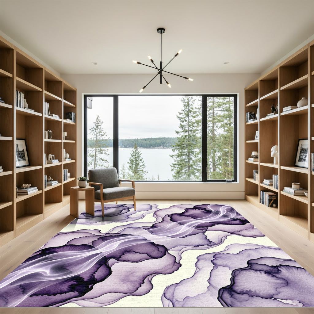 Ethereal Violet Ink Liquid Wave Rug