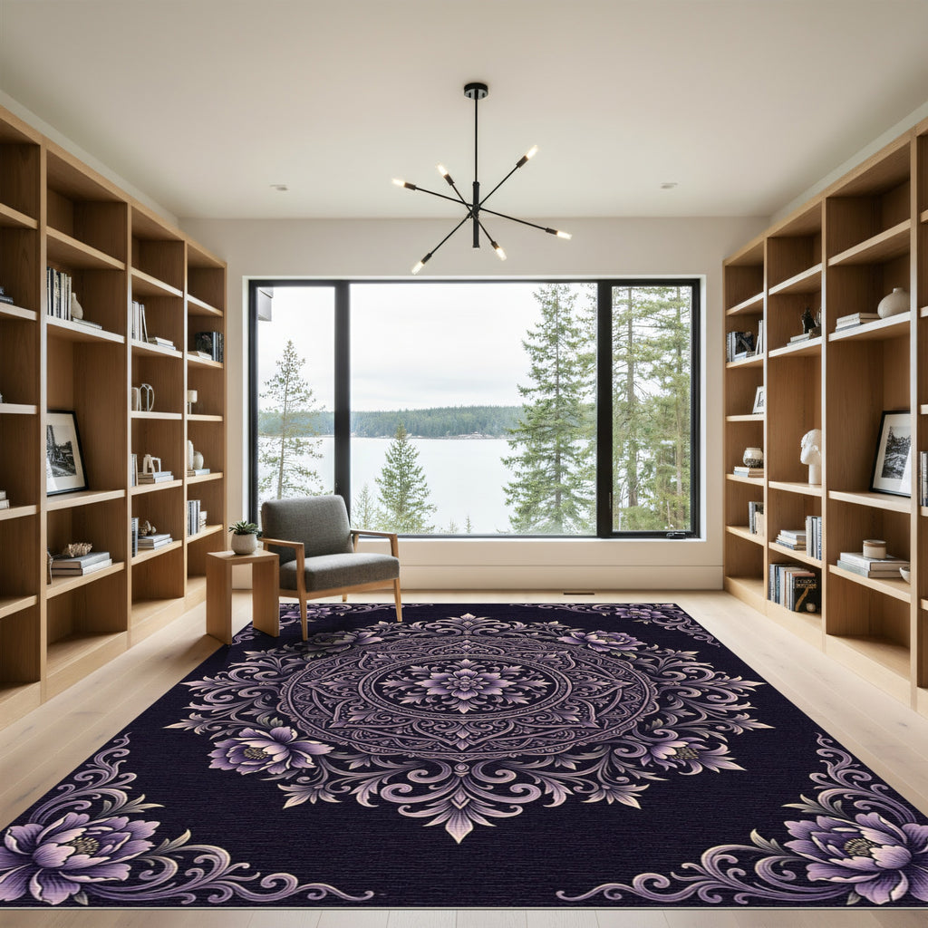Elegant Purple Floral Mandala Medallion Rug
