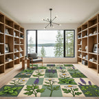 Botanical Garden Floral Herb Checkerboard Rug