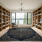 Ornate Charcoal Silver Floral Medallion Rug