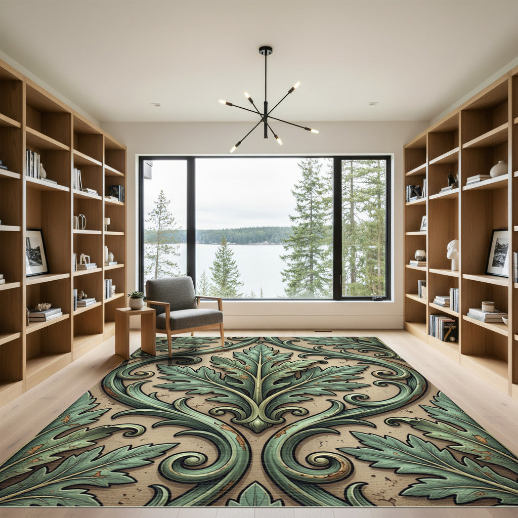 Verdant Acanthus Swirl Leaf Rug