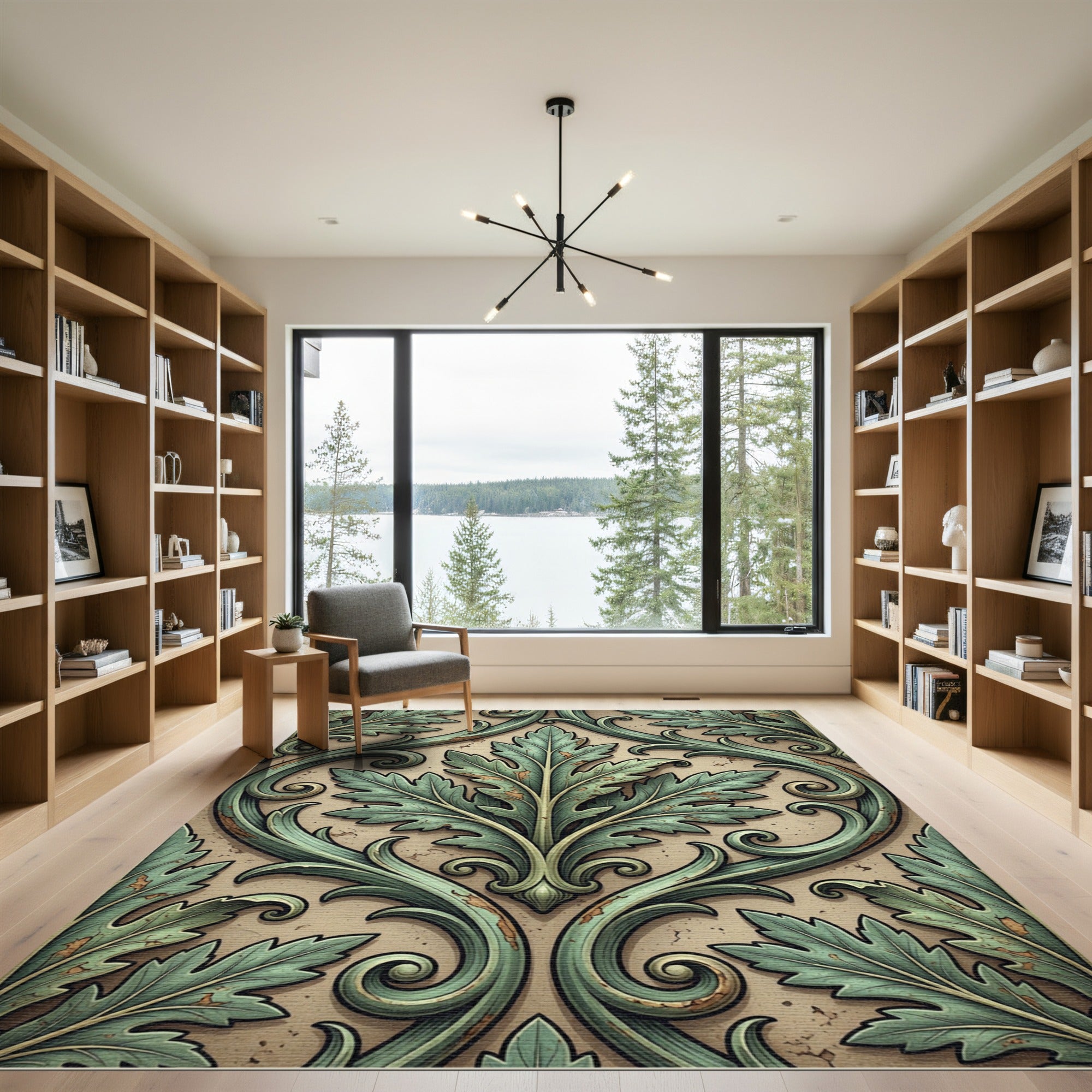 Verdant Acanthus Swirl Leaf Rug