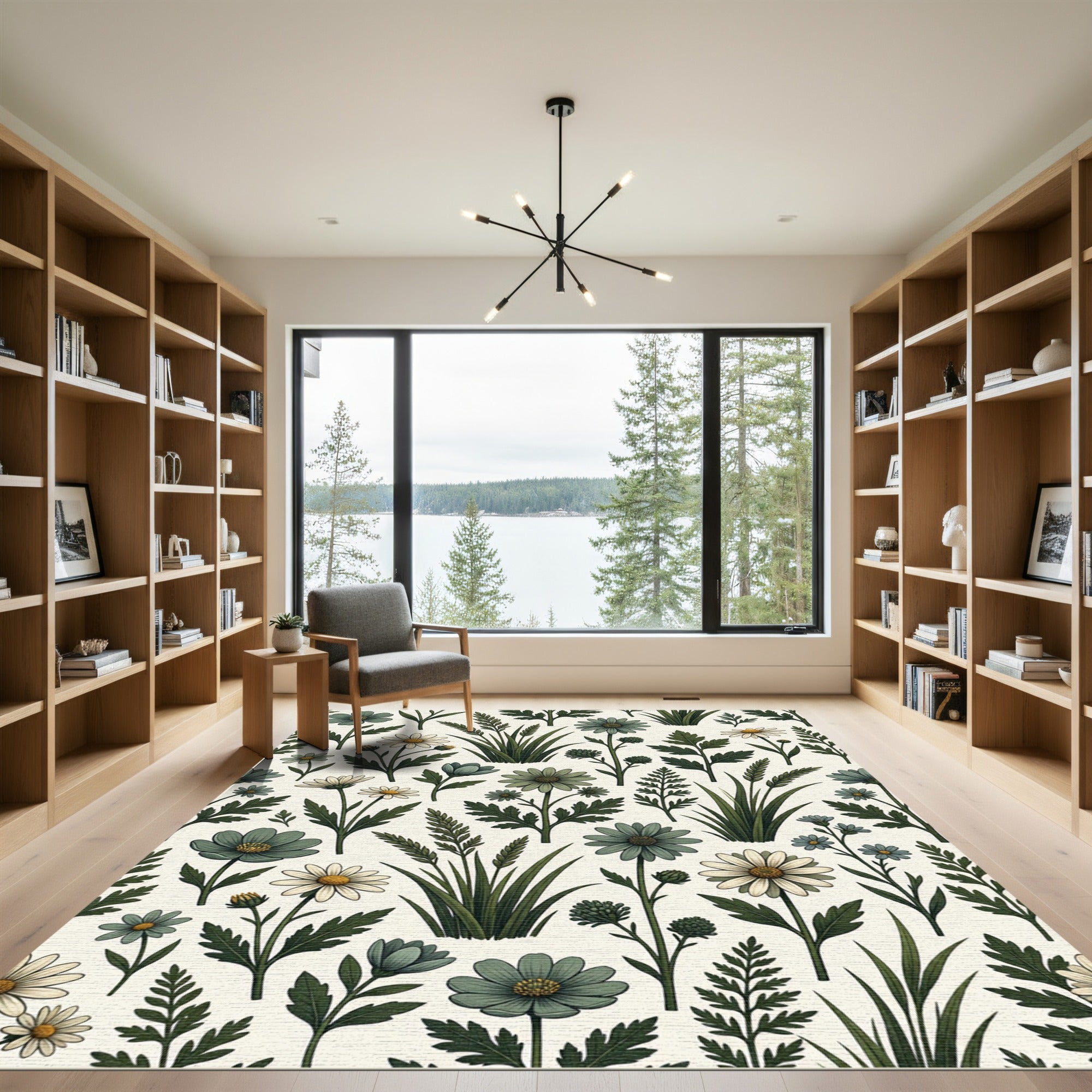 Sage Green Meadow Wildflower Botanical Rug