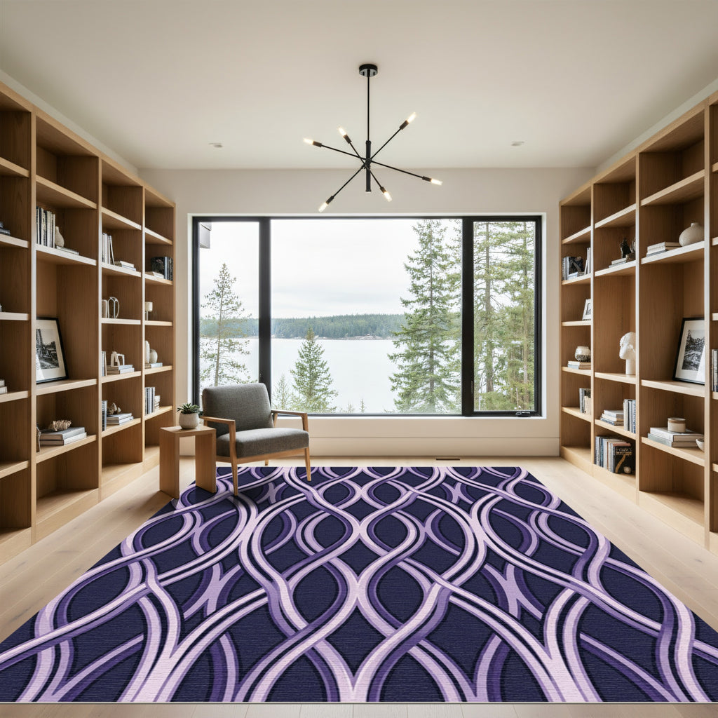 Sophisticated Plum Curved Interlaced Lattice Rug