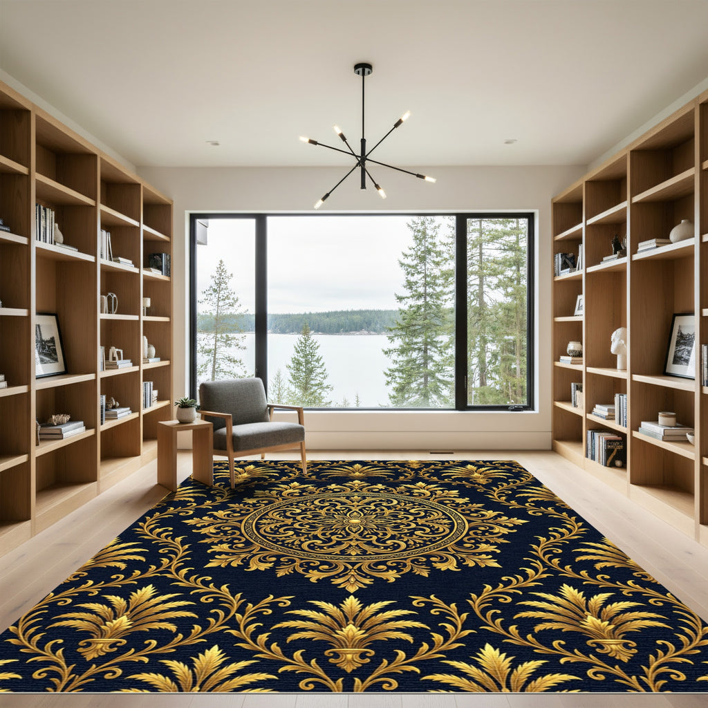 Golden Baroque Filigree Medallion Rug