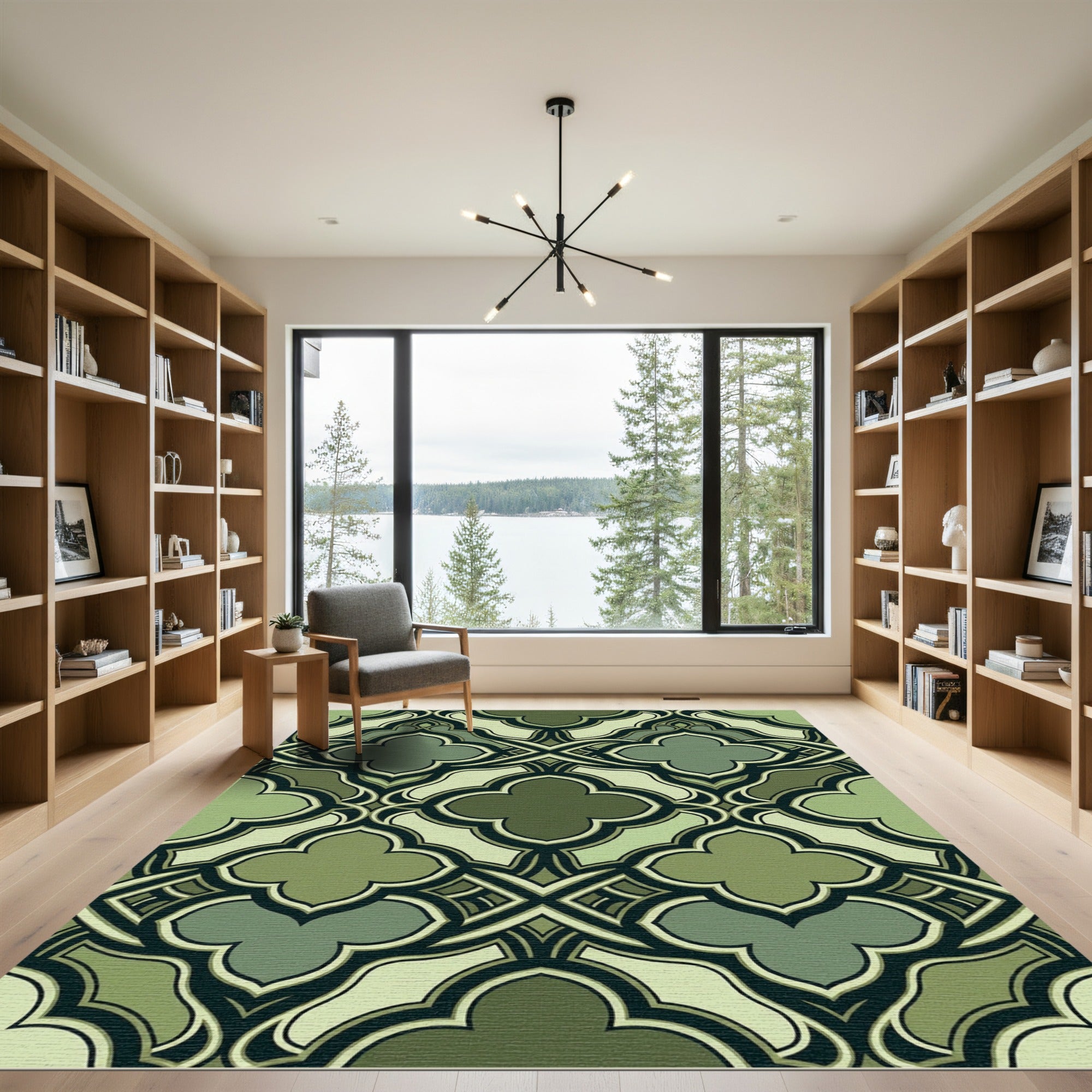 Sage Green Quatrefoil Geometric Art Rug