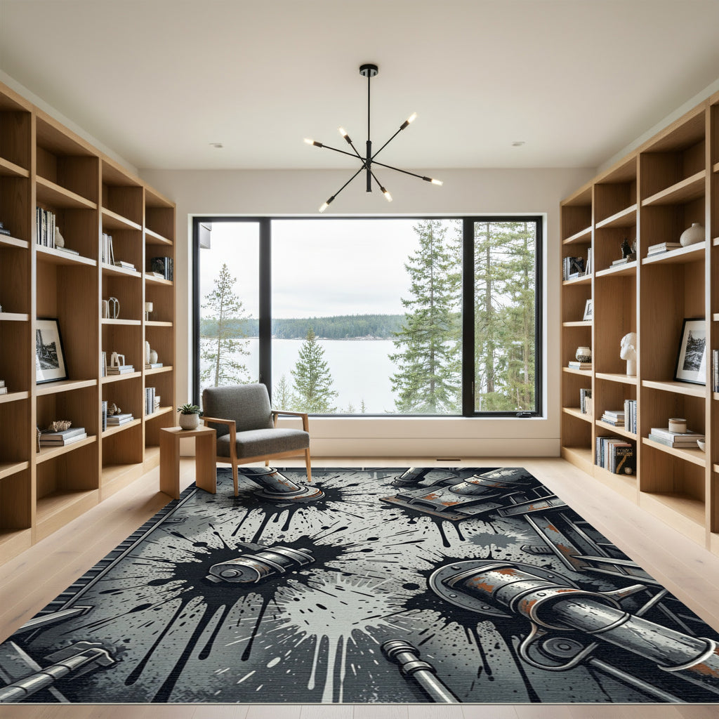 Industrial Grunge Black Ink Drip Splatter Rug