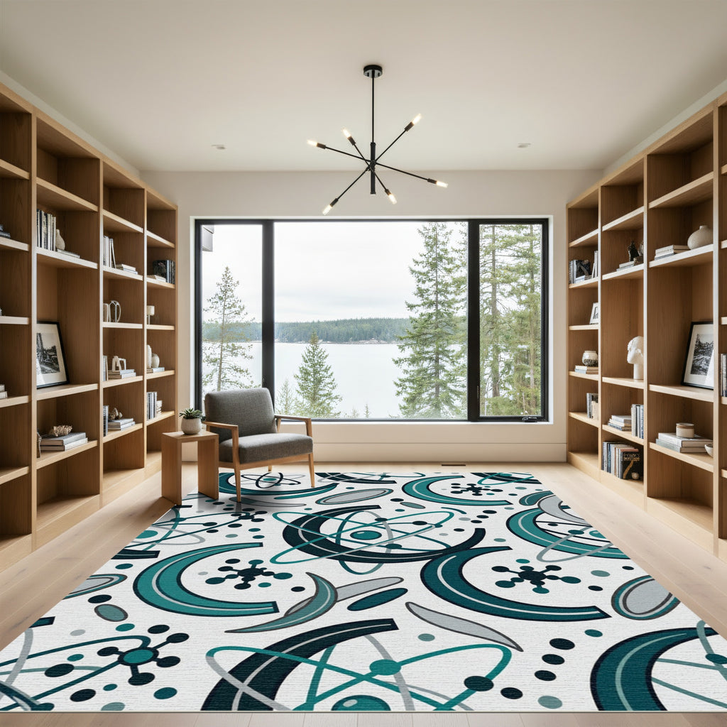 Teal Gray Atomic Orbit Elements Rug