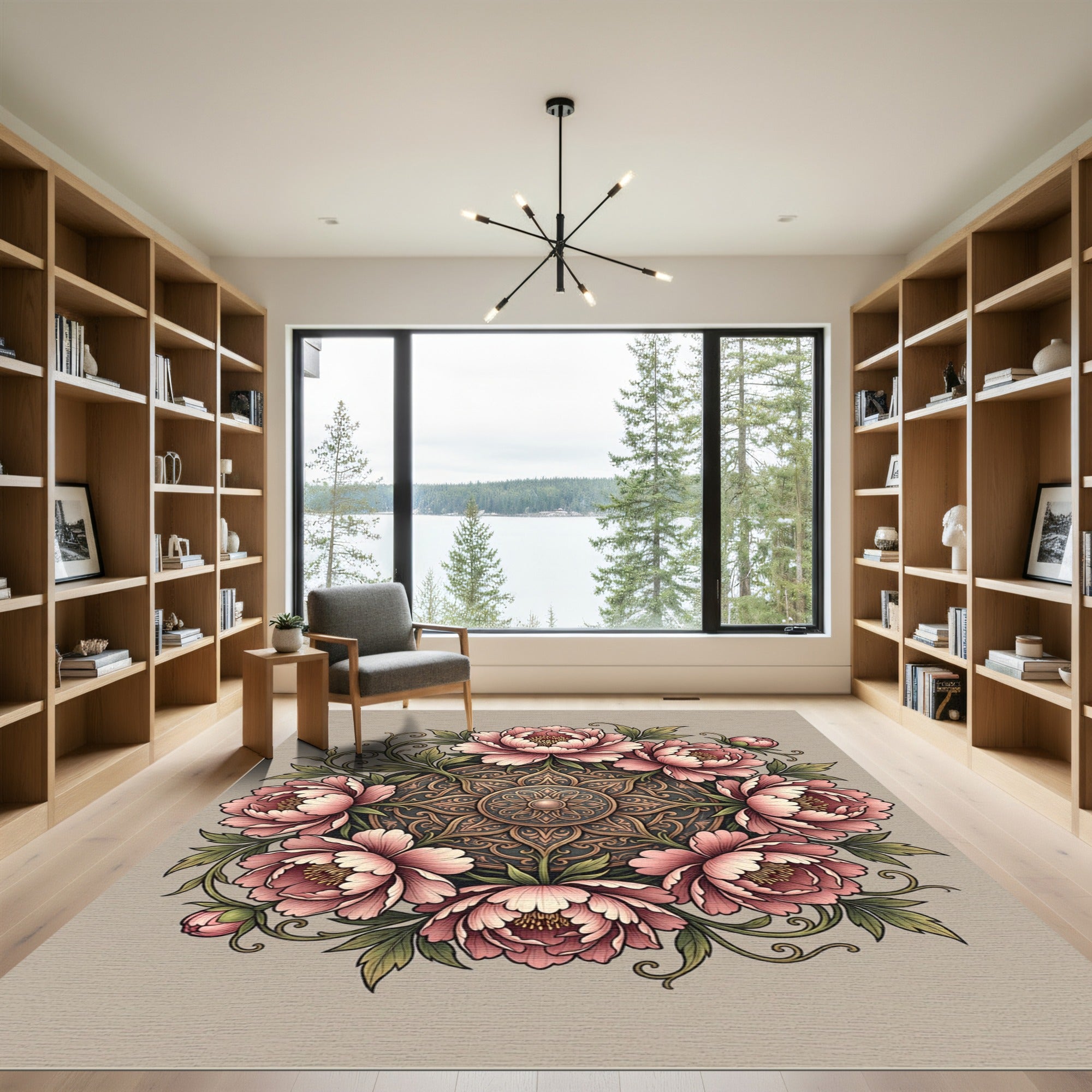 Blush Pink Peony Floral Medallion Rug