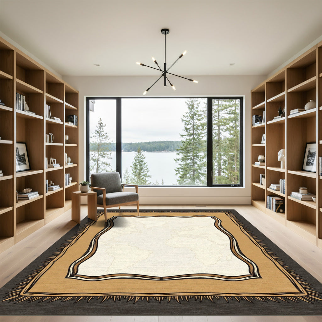 Vintage World Map Textured Border Rug