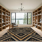 Golden Geometric Diamond Grid Black Rug