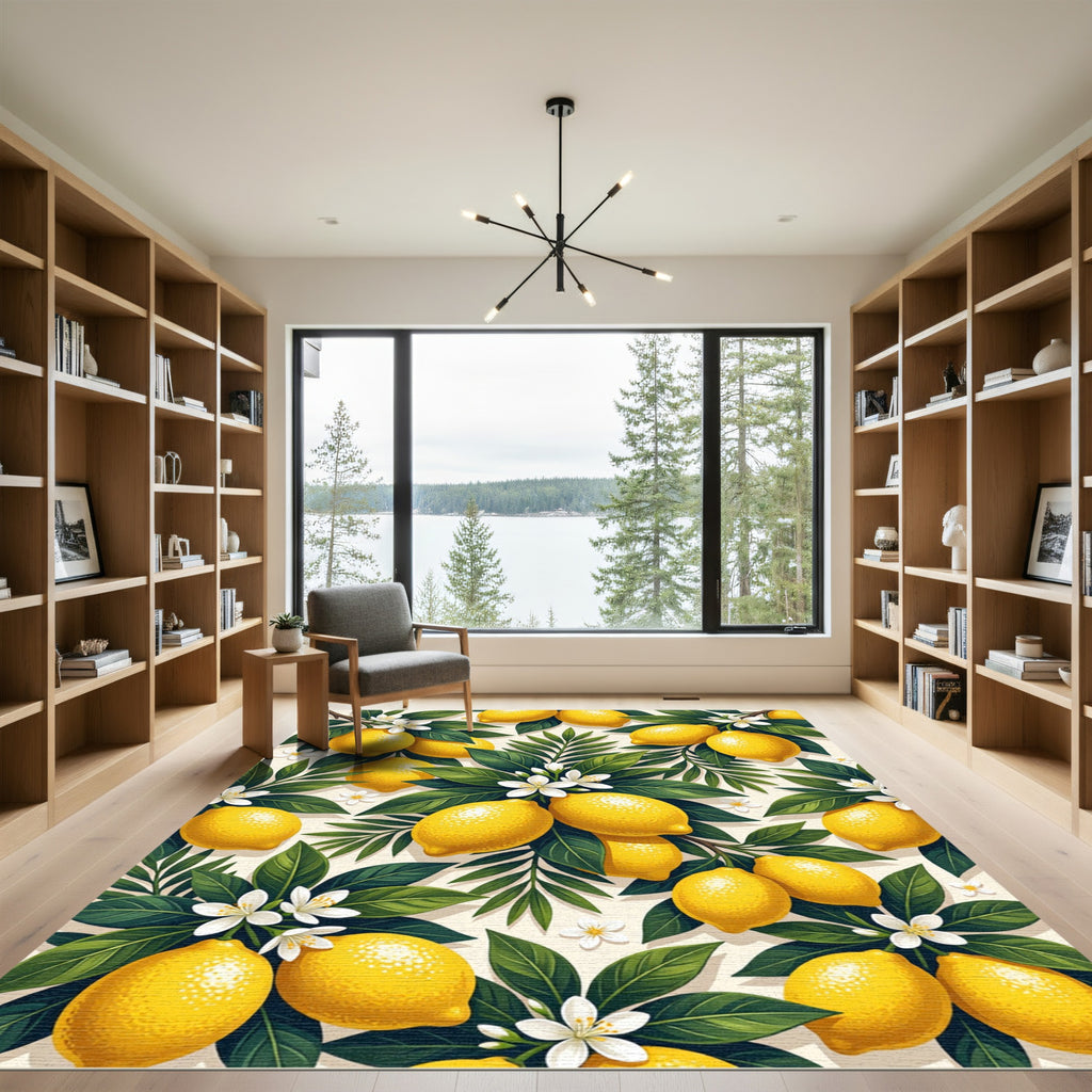Lush Yellow Lemon and Blossom Foliage Rug