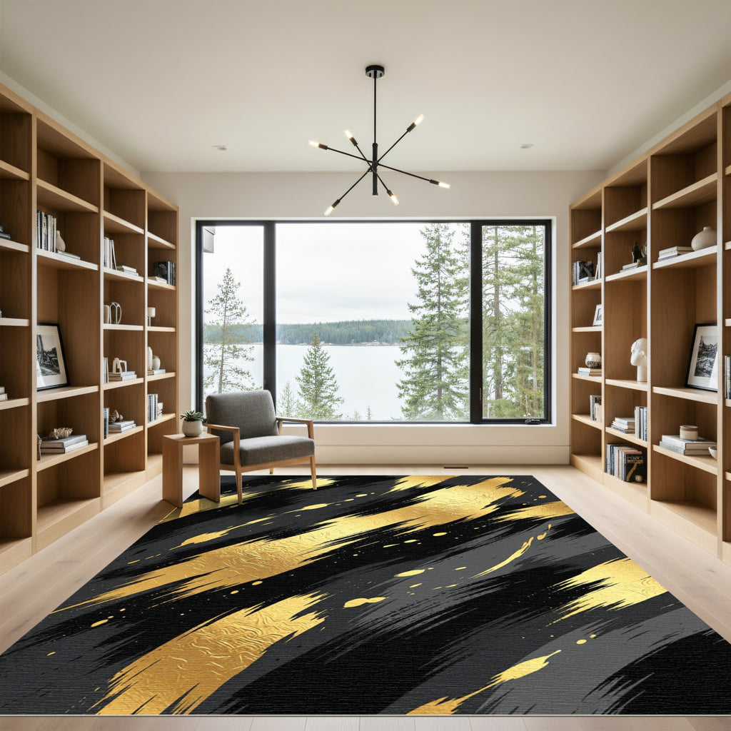 Bold Gold Brushstroke Contrast Rug