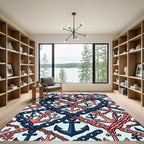 Navy Coral Anchor Heart Chain Rug